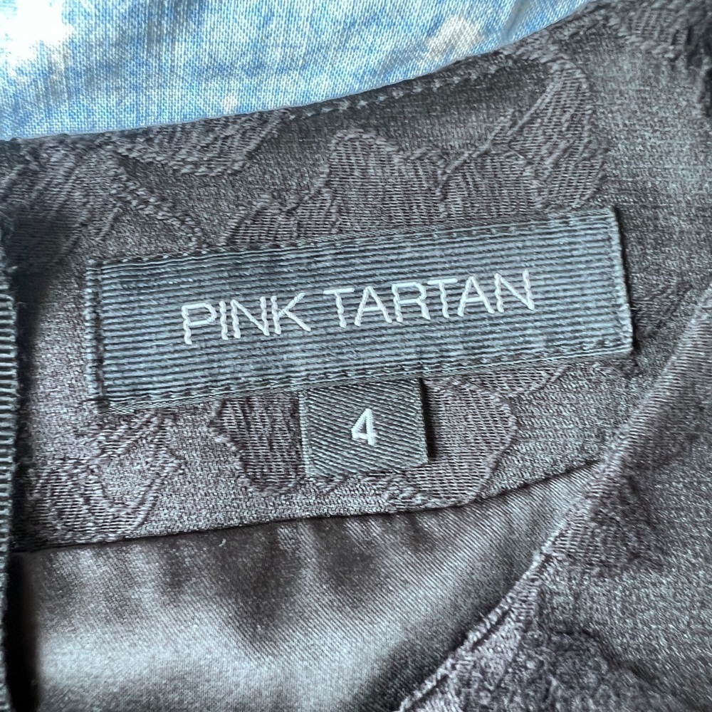 Pink Tartan Black Floral Midi Dress Formal Cocktail Wedding Guest Size 4 - Picture 8 of 9